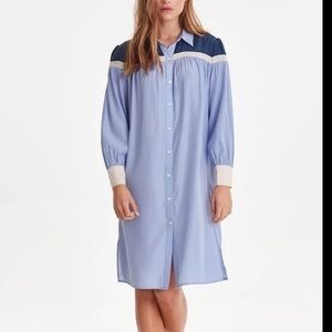 💃🍕🪻🦋ICHI shirt dress button down color block blue white size 38